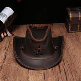 Bullhide Denim Hat Vintage Crazy Horse Leather Hat Hand-Woven Sun Hat Outdoor Cowboy Hat
