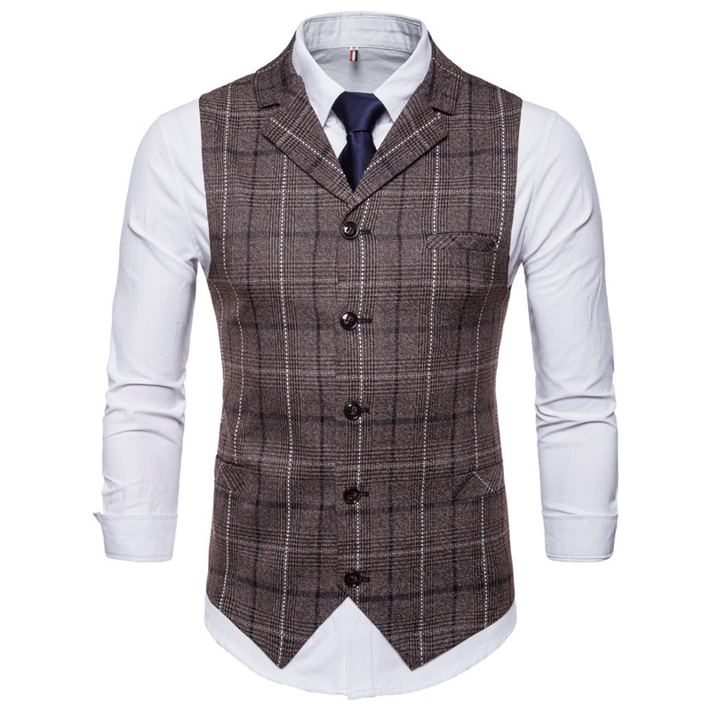 Tuxedo Vests Men Suit Vest Fall/Winter Slim Plaid Suit Collar Plaid Vest