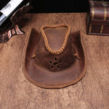 Bullhide Denim Hat Vintage Crazy Horse Leather Hat Hand-Woven Sun Hat Outdoor Cowboy Hat