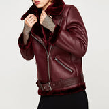Urban Leather Jacket Single Women's Leather Jacket Autumn and Winter Three-Color Thickened Faux Fur Motorcycle Clothing Coat