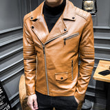 Hand Painted Leather Jackets Fall Men's Leather Coat Slim Youth Motorcycle Pu Turn-down Collar Coat