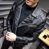 Hand Painted Leather Jackets Fall Men's Leather Coat Slim Youth Motorcycle Pu Turn-down Collar Coat