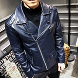 Hand Painted Leather Jackets Fall Men's Leather Coat Slim Youth Motorcycle Pu Turn-down Collar Coat