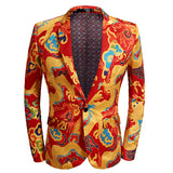 Mens Prom Suits Printed Dragon Pattern Printed Dress Men's Casual Suit Jacket Host
