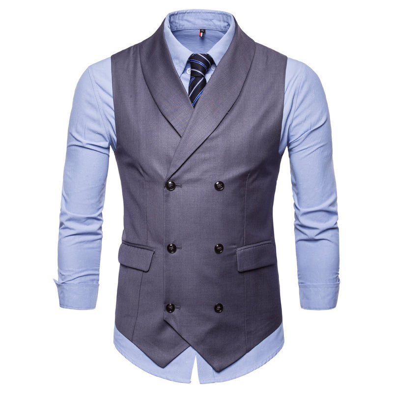 Tuxedo Vests Men Suit Vest Men's Casual Solid Color Double Breasted Vest Autumn