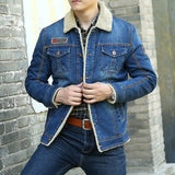 Veste Homme Mi Saison Casual Fleece-Lined Denim Jacket for Young Men Autumn and Winter Loose plus Size Warm Cotton Coat