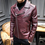 Hand Painted Leather Jackets Fall Men's Leather Coat Slim Youth Motorcycle Pu Turn-down Collar Coat