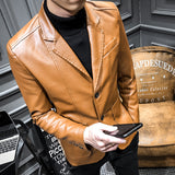 Hand Painted Leather Jackets Autumn Leather Coat Suit Casual Jacket Lapel Leather Suit