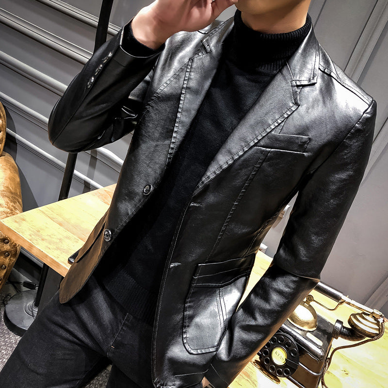 Hand Painted Leather Jackets Autumn Leather Coat Suit Casual Jacket Lapel Leather Suit