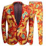 Mens Prom Suits Printed Dragon Pattern Printed Dress Men's Casual Suit Jacket Host