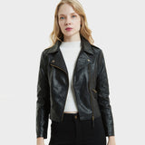 Urban Leather Jacket Women's Spring and Autumn Leather Jacket Short Lapels Pu Washed Leather Women's Motorcycle Jacket