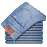 Loose Fit Retro Blue Vintage Jeans Straight Classic Denim Cotton Fabric Light Wash Casual Business Trousers Pants Men's Jeans Autumn Elastic plus Size Jeans