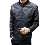 Hand Painted Leather Jackets Spring and Autumn Men's PU Leather Coat Stand-up Collar Slim Fit