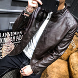 Hand Painted Leather Jackets Spring and Autumn Men's PU Leather Coat Stand-up Collar Slim Fit