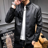 Hand Painted Leather Jackets Spring and Autumn Men's PU Leather Coat Stand-up Collar Slim Fit