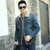 Veste Homme Mi Saison Casual Fleece-Lined Denim Jacket for Young Men Autumn and Winter Loose plus Size Warm Cotton Coat