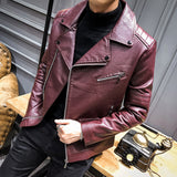 Hand Painted Leather Jackets Fall Men's Leather Coat Slim Youth Motorcycle Pu Turn-down Collar Coat