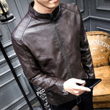 Hand Painted Leather Jackets Spring and Autumn Men's PU Leather Coat Stand-up Collar Slim Fit