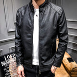 Hand Painted Leather Jackets Spring and Autumn Men's PU Leather Coat Stand-up Collar Slim Fit