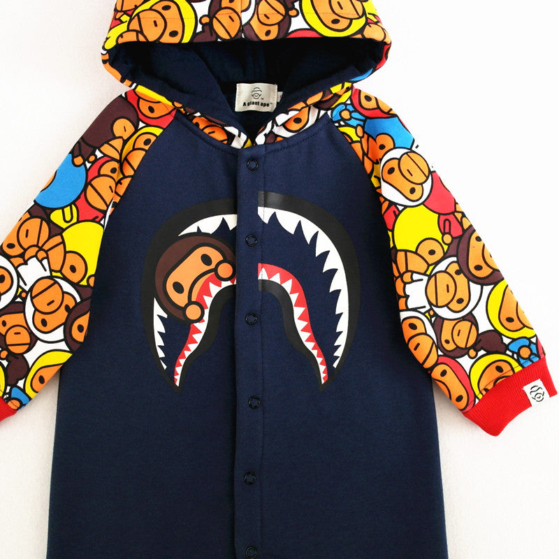 A Ape Print Toddler Romper Jumpsuit Romper Sweater Fleece-Lined Baby Jumpsuit