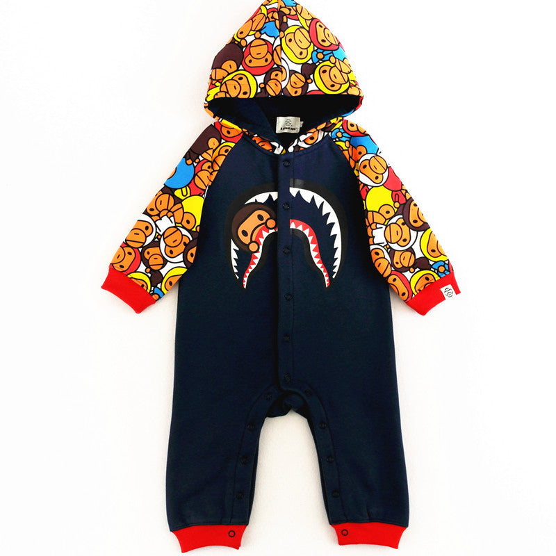 A Ape Print Toddler Romper Jumpsuit Romper Sweater Fleece-Lined Baby Jumpsuit
