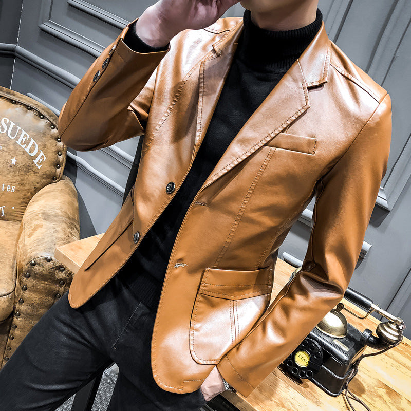 Hand Painted Leather Jackets Autumn Leather Coat Suit Casual Jacket Lapel Leather Suit