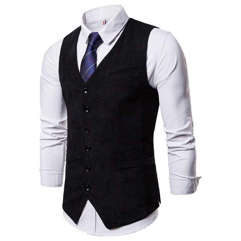 Tuxedo Vests Men Suit Vest Men's Corduroy Single-Breasted Vest Men's Suit Vest