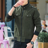 Veste Homme Mi Saison Spring and Autumn Men's Cotton Casual Stand Collar Washed Jacket Business Youth Coat