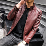Hand Painted Leather Jackets Spring and Autumn Men's PU Leather Coat Stand-up Collar Slim Fit