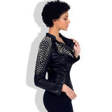 Spiked Leather Jacket Women's Women's Motorcycle Rivet Slim Lapel Leather Coat Female Short Leather Jacket