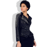 Spiked Leather Jacket Women's Women's Motorcycle Rivet Slim Lapel Leather Coat Female Short Leather Jacket
