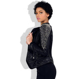 Spiked Leather Jacket Women's Women's Motorcycle Rivet Slim Lapel Leather Coat Female Short Leather Jacket