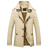 Veste Homme Mi Saison Men's Casual Jacket Mid-Length Fleece-Lined Thickened Cotton Trench Coat for Men