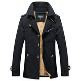 Veste Homme Mi Saison Men's Casual Jacket Mid-Length Fleece-Lined Thickened Cotton Trench Coat for Men