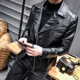 Hand Painted Leather Jackets Fall Men's Leather Coat Slim Youth Motorcycle Pu Turn-down Collar Coat
