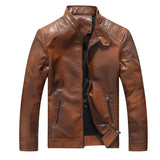 Two Tone Leather Jacket Autumn and Winter Stand Collar Motorcycle Men PU Leather Coat