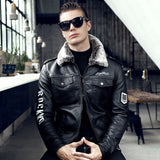 Hand Painted Leather Jackets Men's Fur PU Leather Jacket Motorcycle Winter Thick Leather Coat