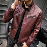 Urban Leather Jacket Men PU Leather Coat Male Teen Stand Collar Punk Male Motorcycle Leather Jacket