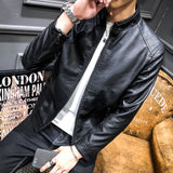 Hand Painted Leather Jackets Spring and Autumn Men's PU Leather Coat Stand-up Collar Slim Fit