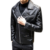 Hand Painted Leather Jackets Fall Men's Leather Coat Slim Youth Motorcycle Pu Turn-down Collar Coat