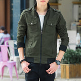 Veste Homme Mi Saison Spring and Autumn Men's Cotton Casual Stand Collar Washed Jacket Business Youth Coat