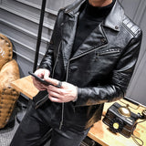 Urban Leather Jacket Fall Slim Fit Youth Motorcycle PU Leather Jacket Leather Turn-down Collar Coat