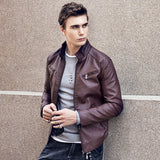 Hand Painted Leather Jackets Spring and Autumn Men's PU Leather Coat Men's Stand-up Collar Slim Fit Motorcycle Clothing