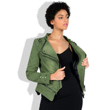 Spiked Leather Jacket Women's Motorcycle Jacket Rivet Zipper Denim Jacket Large Size Slim Fit Motorcycle Clothing Women