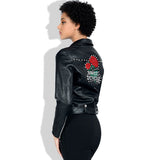 Spiked Leather Jacket Women's Slim-Fit Short Rivet Embroidery Biker's Leather Jacket Autumn and Winter Coat