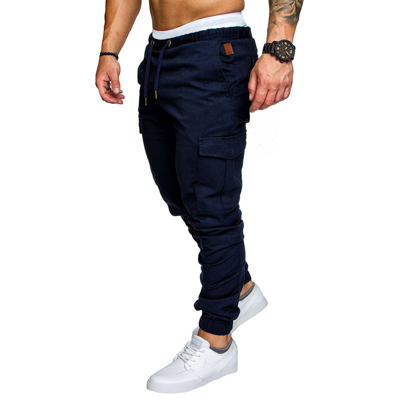 Autumn Men's Casual Lace Elastic Baggy Pants Skinny Trousers Solid Color Overalls Large Size Retro Sports Men Cargo Pant