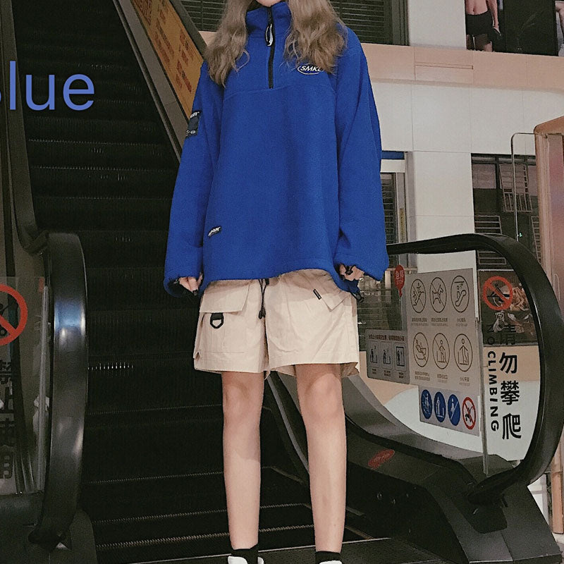 Fleece-Lined Men's Autumn Sports Large Size Retro Baggy Coat Loose Long Sleeve Fleece Lined Sweatshirt Men Thermal Hoodie