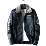Hand Painted Leather Jackets Men's Fur PU Leather Jacket Motorcycle Winter Thick Leather Coat