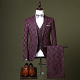 Burgundy Suit Fall Winter Fashion Handsome Suit Pants Vest Three-Piece Coat Popular Suit