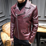 Urban Leather Jacket Fall Slim Fit Youth Motorcycle PU Leather Jacket Leather Turn-down Collar Coat